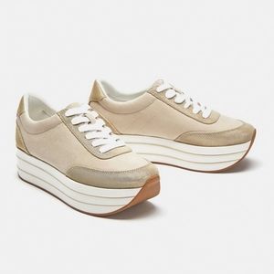 Zara Beige Minimal Platform Sneakers Size 40